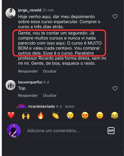 Print de depoimento real de aluno do Expert em Teclado